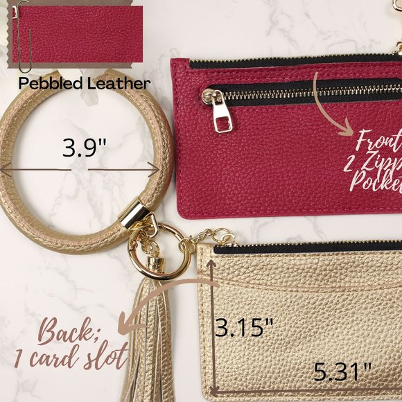 Pebbled Leather Bangle Keychain with Mini Purse and Tassel - Picture 2 of 10